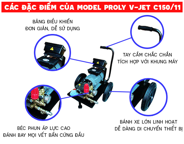 Các đặc điểm nổi bật của máy rửa xe cao áp Proly V-Jet C150/11