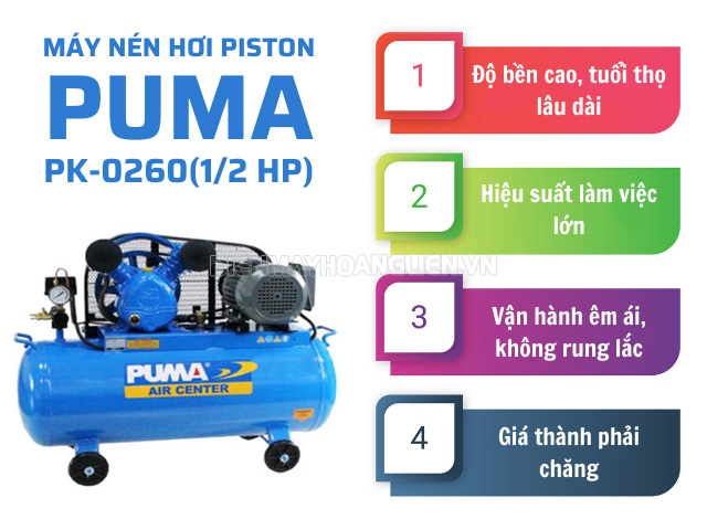 4 Ưu điểm nổi bật của máy nén hơi Puma PK 0260 (½ HP)