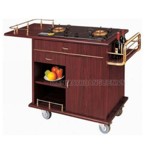 Xe đẩy bàn bếp gỗ viền inox vàng