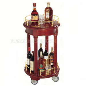 Xe đẩy phục vụ rượu bằng gỗ 2 tầng