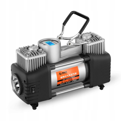 Máy bơm lốp 2 xi-lanh tốc độ cao, tích hợp đèn pin, đồng hồ điện tử, kèm bộ vali cứu hộ lốp khẩn cấp (Điện 12V)