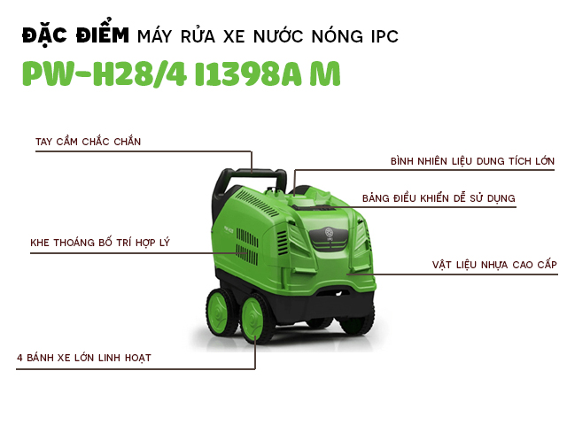Các đặc điểm nổi bật của Máy rửa xe nước nóng IPC PW-H28/4 I1308A M (4 bánh, vỏ nhựa)