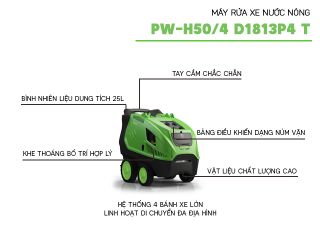 Các đặc điểm nổi bật trong thiết kế của Máy rửa xe nước nóng IPC PW-H50/4 D1813P4 T (4 bánh)