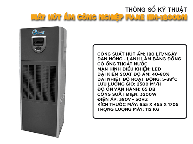 Các thông số kỹ thuật của máy hút ẩm công nghiệp FujiE HM-1800D
