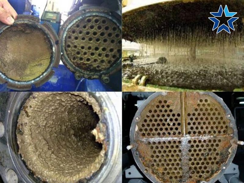 cặn vi sinh bám trong đường ống tháp giải nhiệt