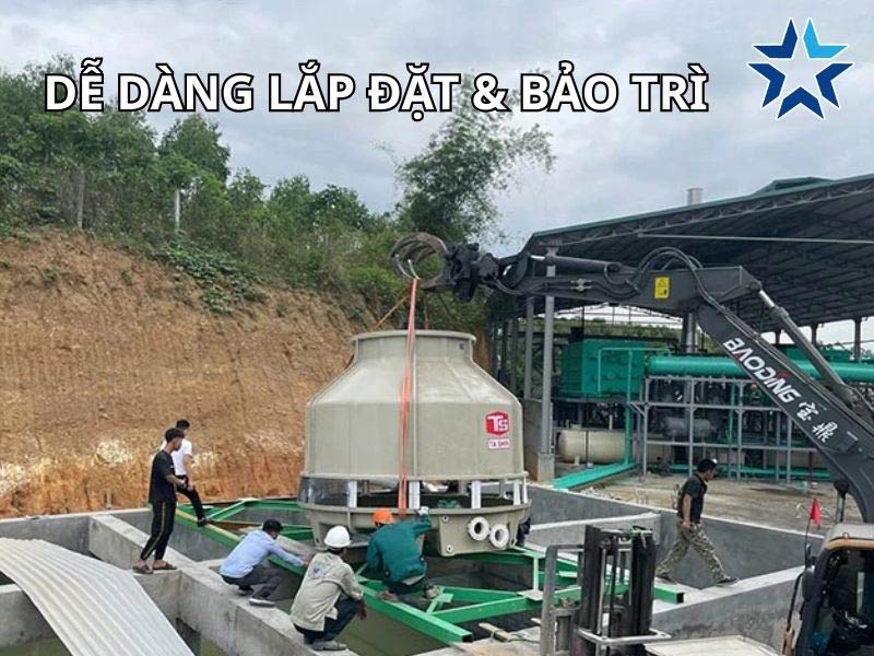lắp đặt tháp giải nhiệt tròn