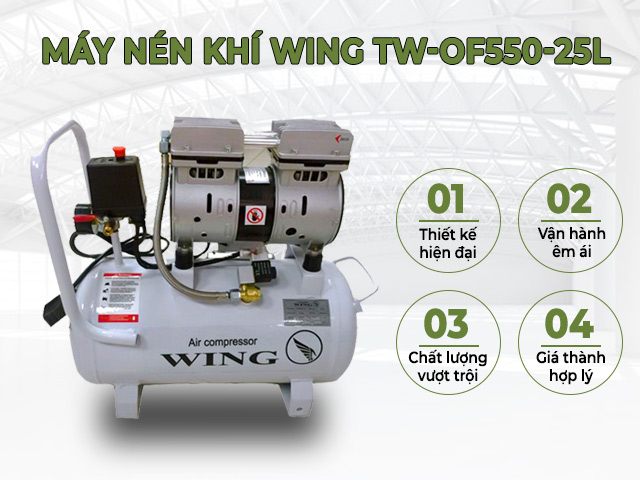 máy nén khí không dầu giảm âm Wing TW-OF550-25L