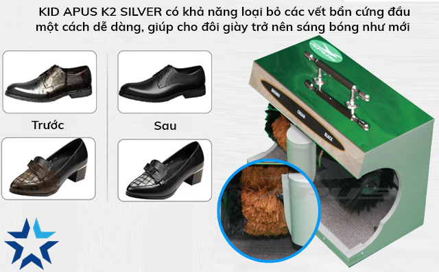 Máy đánh giày gia đình mini Kid Apus K2 Silver làm sạch giày nhanh chóng