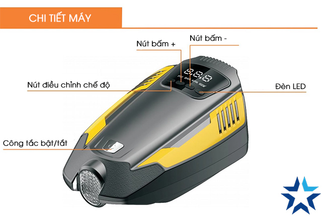 Chi tiết Máy bơm lốp ô tô điện tử ATJ-1466 - Có đèn pin, tự ngắt và cài đặt cân hơi (Điện 12V)