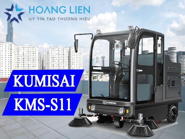 Xe quét rác ngồi lái Kumisai KMS-S11 - thiết bị vệ sinh đem lại khả năng kiểm soát bụi bẩn, làm sạch hiệu quả lên đến 99,9%.
