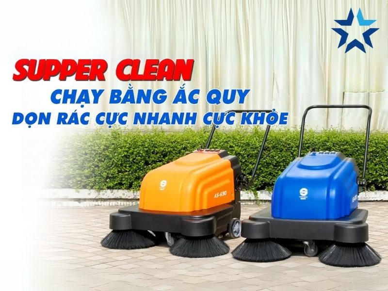 Xe quét rác Supper Clean sở hữu chổi quét rộng và đầu hút mạnh mẽ