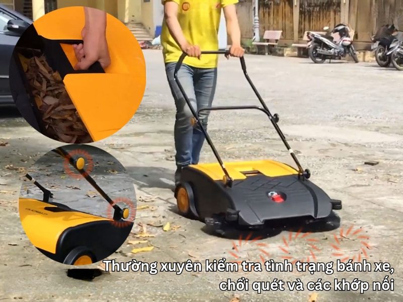 Thường xuyên kiểm tra các bộ phận của xe quét rác đẩy tay